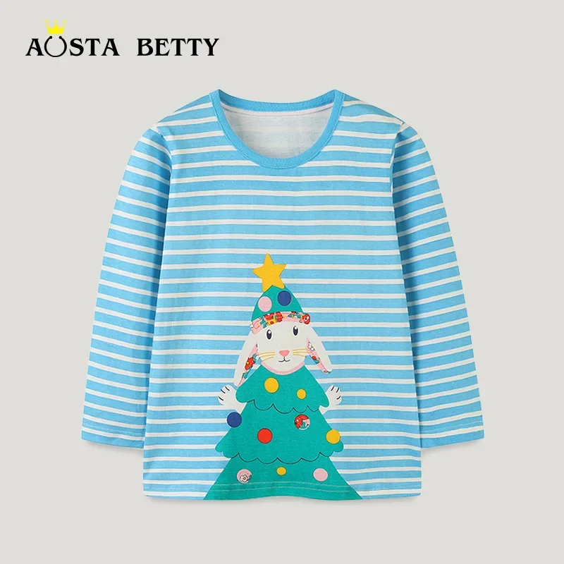

European-style Children's Long-sleeved T-shirt Autumn New Christmas Style Small Rabbit Print Base Shirt