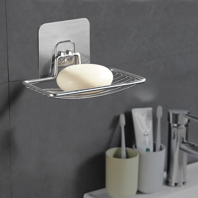 Wall Mounted Stainless Steel Soap Holder No Drilling Self Adhesive Soap Holder Kitchen Sponge Storage Shelf Bathroom Accessories 1