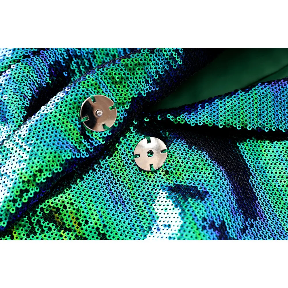 Eye-catching Occasion Wearing Women Clothing Shining Bling Gradient Color Dark Green Sequins 2PCS Blazers Shorts Sets 4