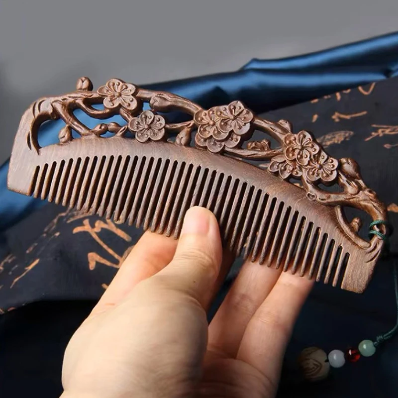 Wood Exquisite Carving Lotus Comb Anti-Static Beard Comb Handicraft Hair Styling Gift's Gift Natural Sandalwood Combs Solid