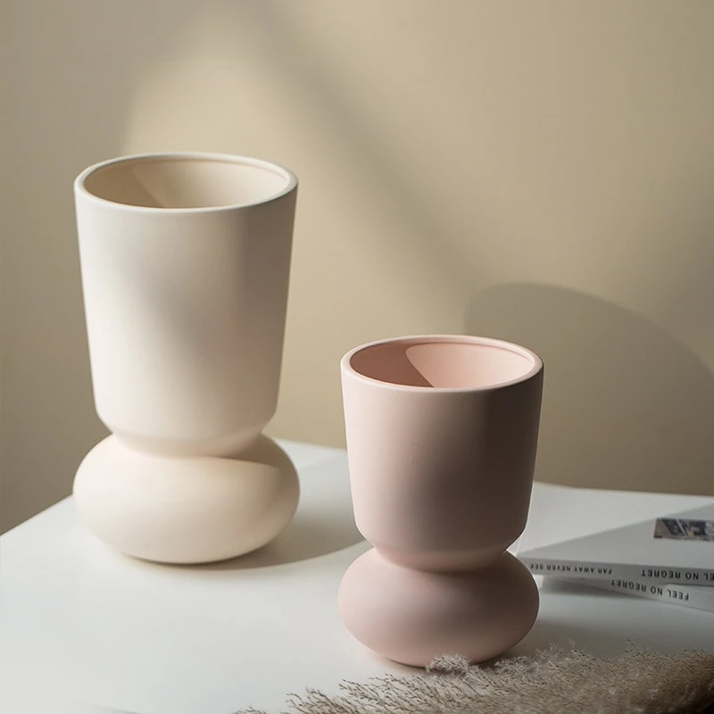 

Macaron Color Cylindrical round Mouth Ceramic Vase Decoration Ins Home Sample Room Soft Decoration