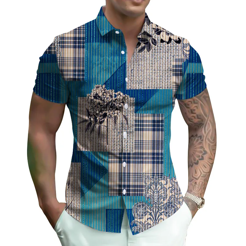 3D Printing Short-sleeved Lapel Casual Personality Men's Shirt