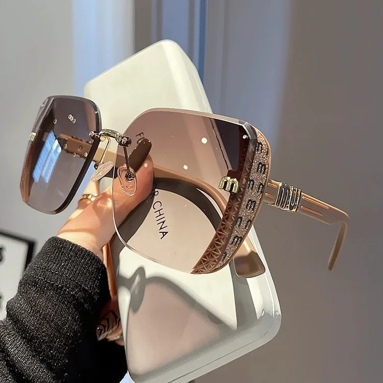 Luxury Women's Rimless Vintage Sunglasses with UV400 Protection