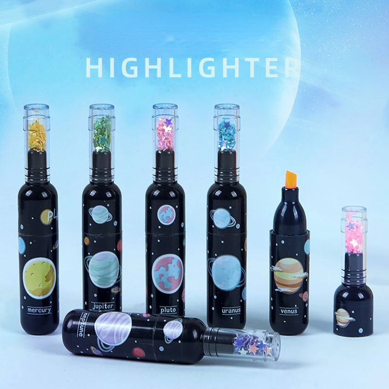 

6Pcs Mini Planet 6 Colors Fluorescent Marker Pen Set Highlighter Pens Painting Highlight Mark Cute Stationery School Supplies