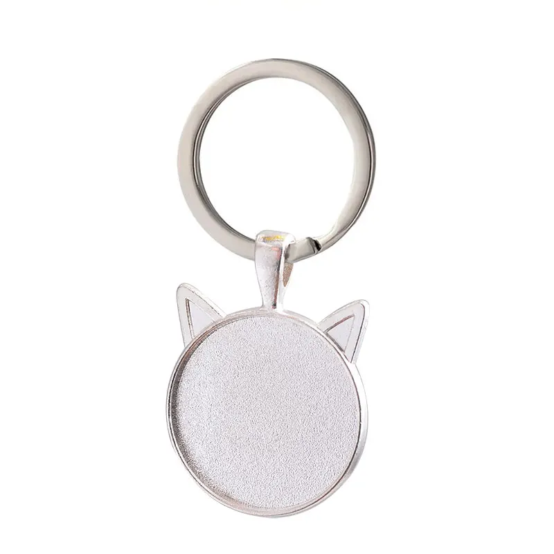 10pcs/lot Cabochon Blank Keychain 25mm Cat Pendant Base For Key Chain Pendant DIY Jewelry Making Handmade Crafts Accessories