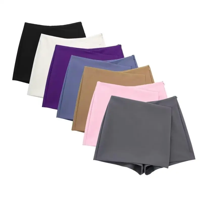 

SOWXOF Women Fashion Pareo Style Asymmetric Shorts Skirts Vintage High Waist Side Zipper Female Skort Mujer