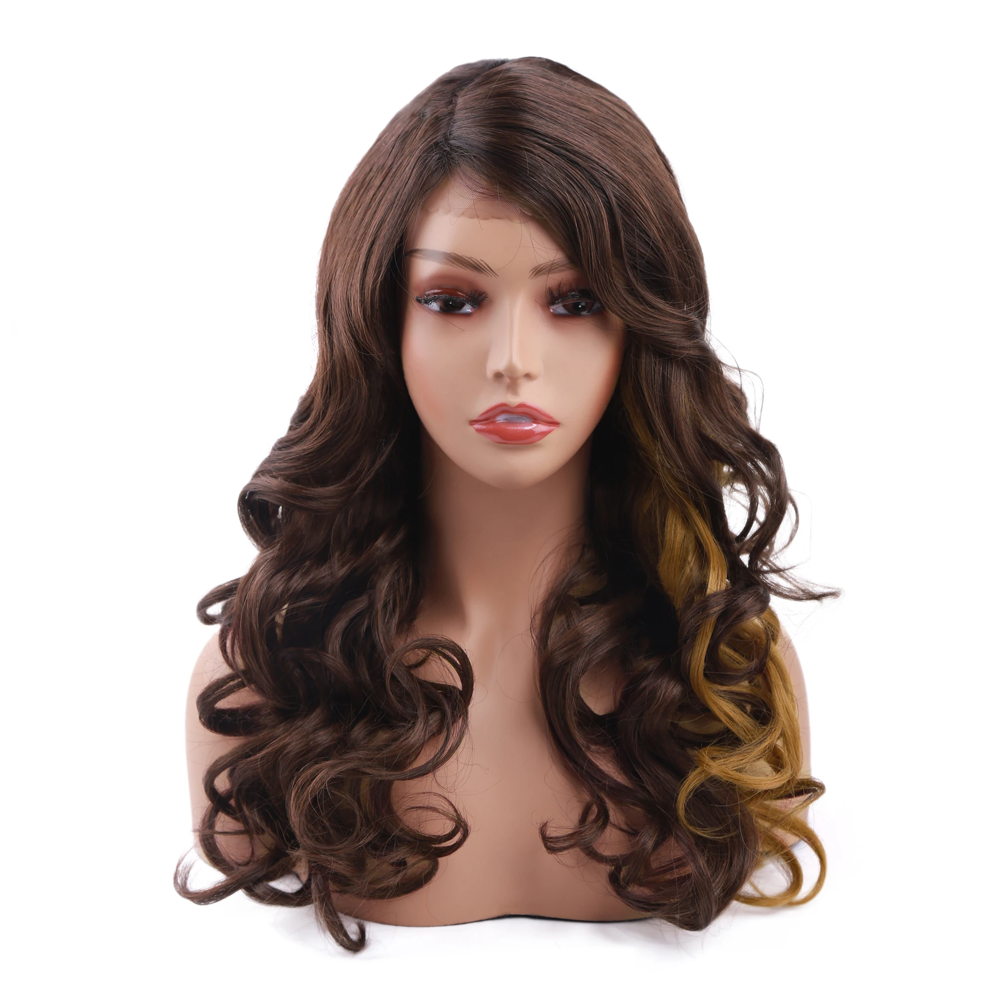 AmirLongWaveNaturalWigWomanSyntheticLaceFrontCurlyHairWigs