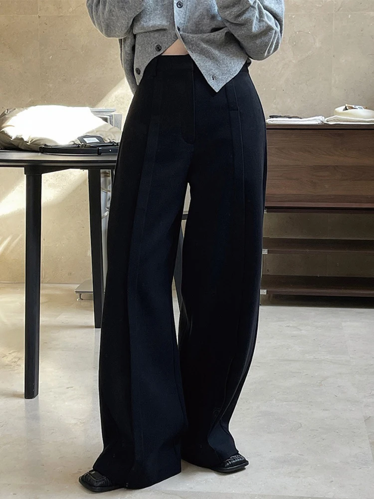 [LANMREM] 2025 Winter New Black Pants Women Spliced High Waist Pleated Wide Leg Trousers Minimalism Female Clothing 26D6954 4