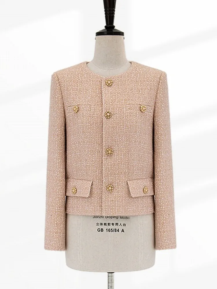 

High End Runway Small Fragrance Woolen Tweed Jacket Women's Sweet Luxury Elegant Vintage Coats Female Outerwear Casacos Suit