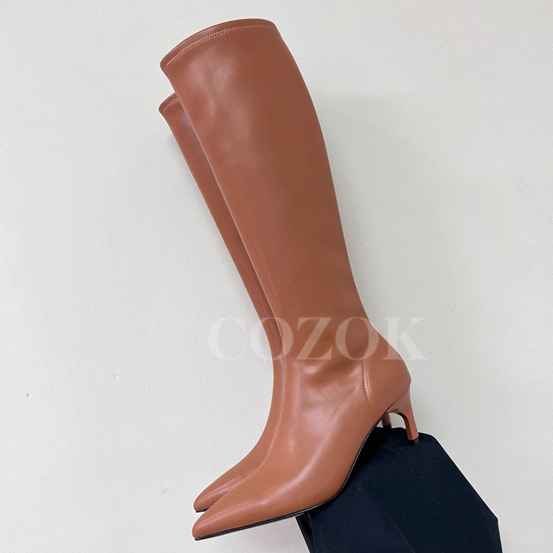 

Spring Women Long Boots 2023 New Genuine Leather Material Classic Style Straight Boots Elegant Slim Fit Appear Thin Female Shoes