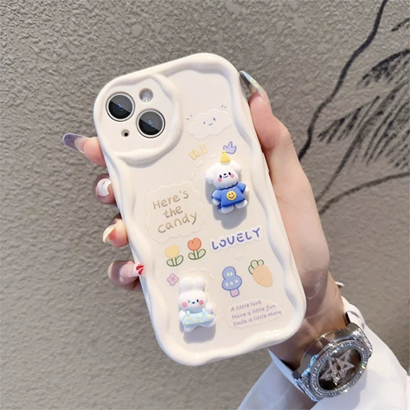 3D Rabbit Puppy Toy Cartoon Soft Phone Case with Lanyard