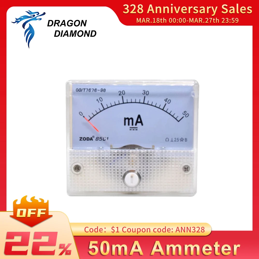 

50mA Ammeter HUA 85C1 DC 0-50mA Analog Amp Panel Meter Current For Co2 Laser Engraver Cutting Machine High Precision