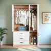 Armoire Wardrobe Closet with Mirror, 3 Door 3 Drawers Wood Closet Wardrobe Cabinet, with Hanging Rod Children's Wardrobes 5