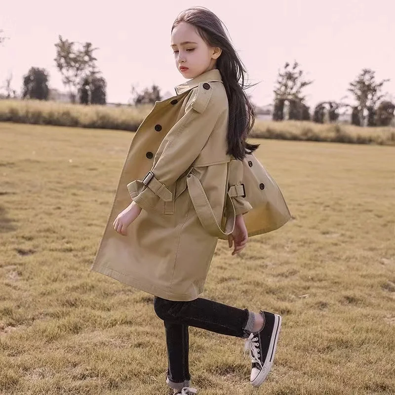 4-12 Years Teen Girls Long Trench Coats New Fashion England Style Windbreaker Jacket For Girls Spring Autumn Children's Clothing kids jacket girls trench coats