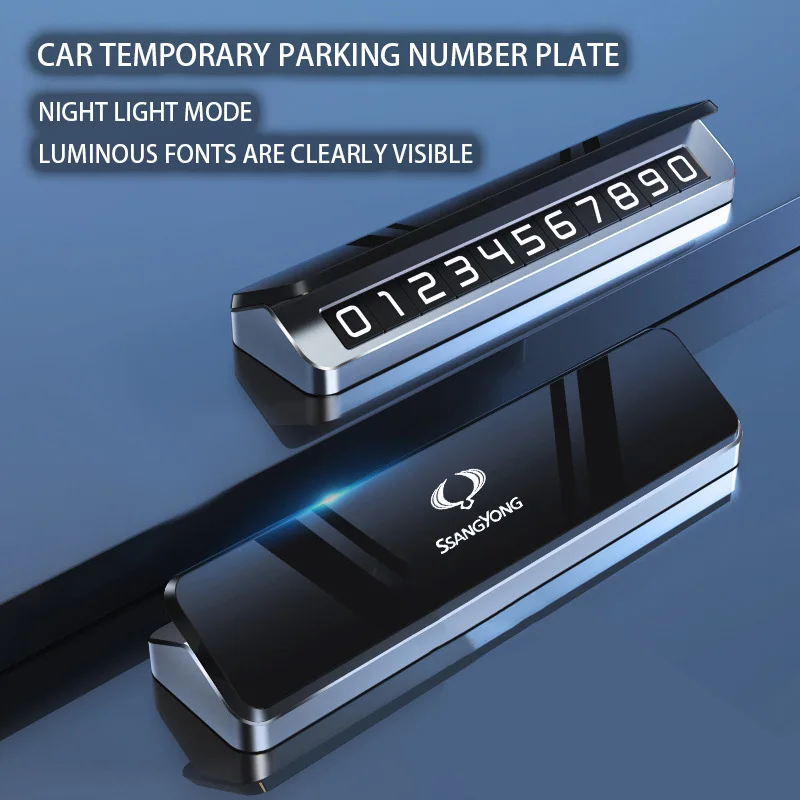 

New Aluminum Alloy Mobile Phone Temporary Parking Number Plate For Ssangyong Tivela Kolando Rest Loves Teng Tuling Accessories