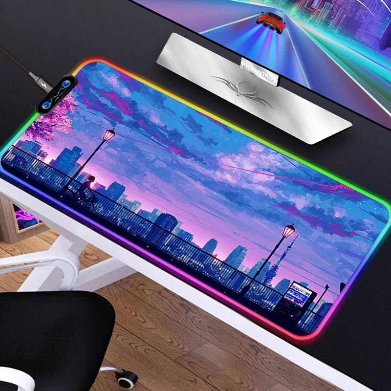 

RGB Anime Game Mouse Pad Sailor Moon Landscape Laptop Keyboard Pad Lock Dsek Mat LED Color Light Mouse Pad XXL Gamer Gaming