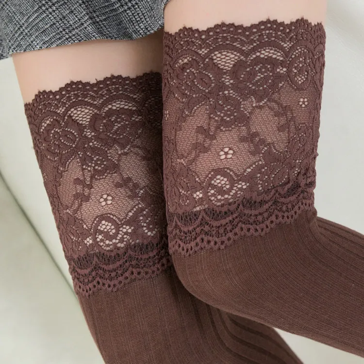 New Autumn Fashion Sexy Lace Stockings Warm Thigh High Stockings Over Knee Socks Long Stockings Girls Ladies Women Warm Tights