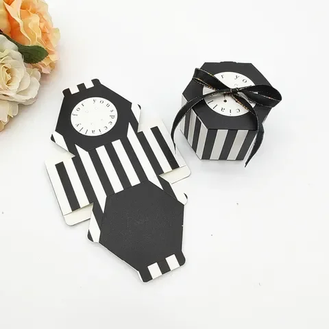 

10PCS Hexagon Black Dots Stripe Star Gift Box Candy Chocolate Packaging Boxes Wedding Favors Baby Shower Birthday Party Supplies