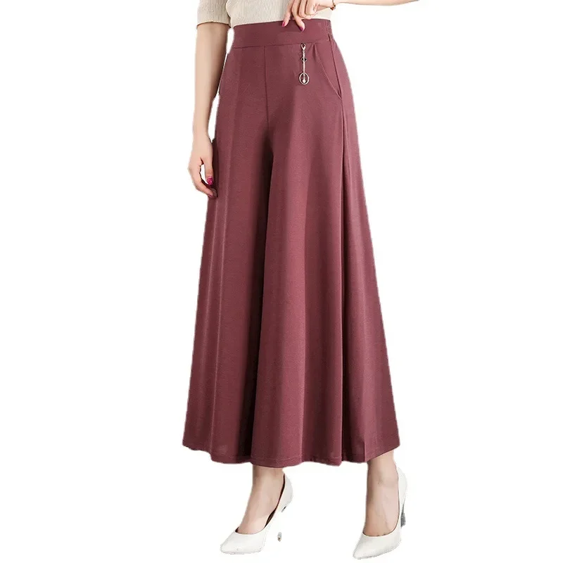 Summer Crop Loose Pants Women's Clothing Calf-Length Wide Leg Pants Skirt Sweatpants Women Elastic Waist Trousers Female