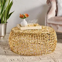 Modern Solid Aluminum Round Coffee Table with Intricate Design, Mesh Round Coffee Table Cocktail Table Creative Center Table for 1
