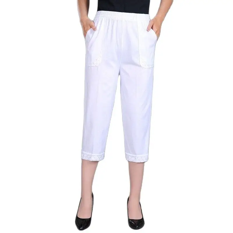 

Women Capris Pants Female Women's Summer Breeches 2024 High Waist Cropped Pants Woman Candy Color Straight Calf-Length Pant