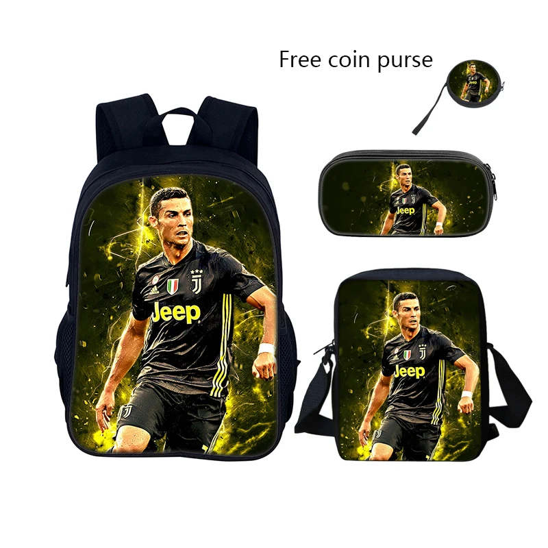 3 pcs set Football CR7 Star Child School Backpack with Lunch Bags Pencil Bags School Bags for R-Ronaldos Boys Girls Best Gift 2