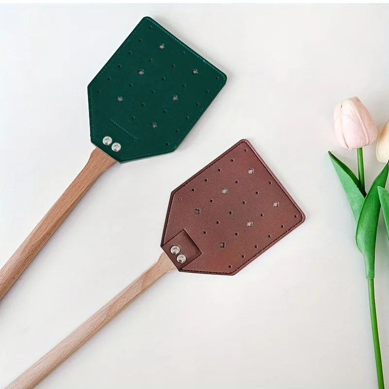 1PC Sturdy Leather Fly Swatter, Heavy-duty with Durable Wooden Handle, Household Summer Mosquito, Manual