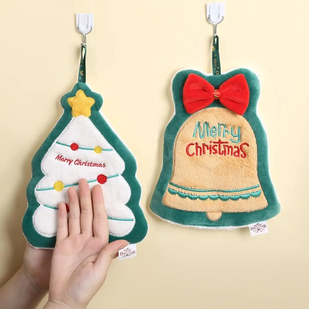Description Picture 6 of itemThickened Christmas Hanging Hand Towels Coral Velvet Soft Plush Hand Towel Absorbent Cartoon Cleaning Towels Holiday Party Decor