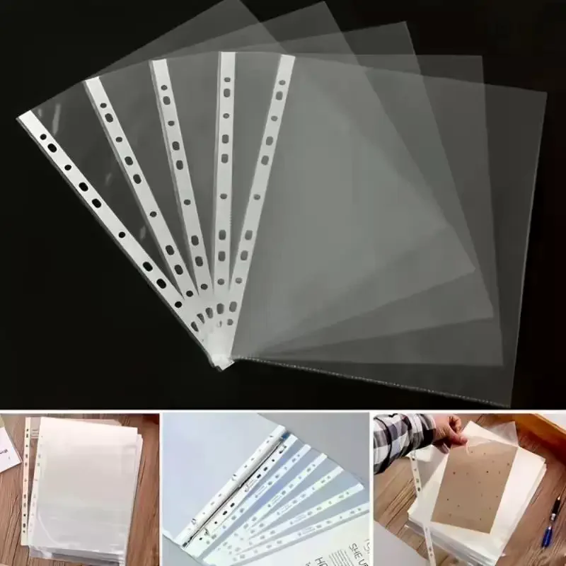 100pcs Clear A4 Plastic File Folders, Durable PP 3-Ring Binder Document Sleeves for Office School Home