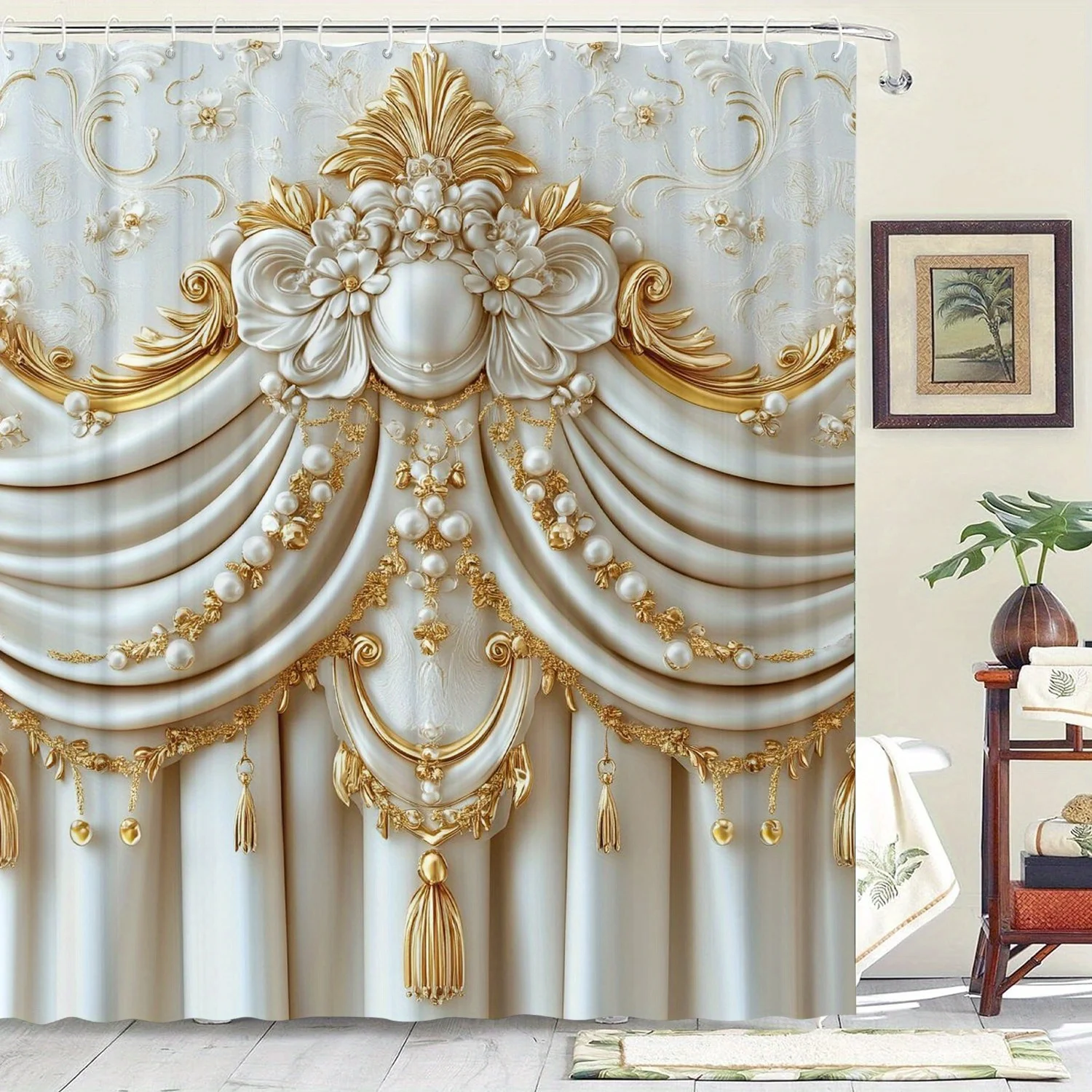Exquisite Flower Pattern Shower Curtain | Waterproof & Machine Washable, Ideal for Home, Hotel, and Room Decor, One-Piece 2