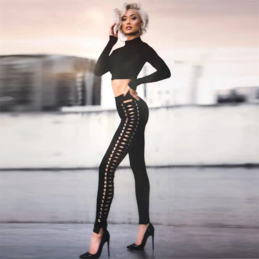 

Новинка 2023, модные сексуальные обтягивающие черные брюки-карандаш, трикотажное боди