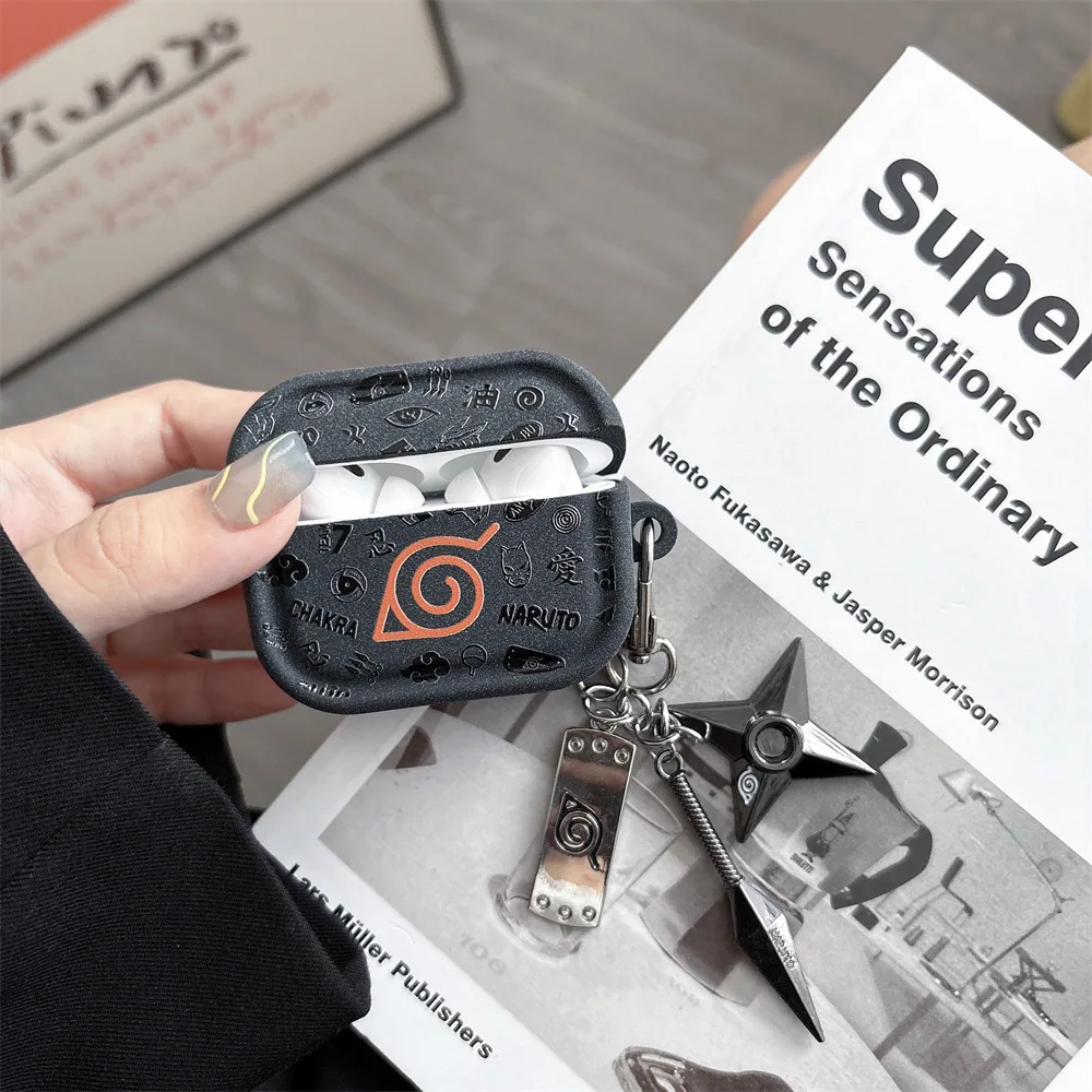 3D Naruto Logo Silicone Shockproof Earphone Cover with Keychain