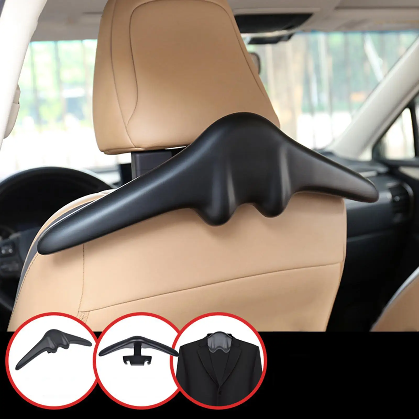 Car Coat Hangers PU Leather Safety Hanger, Portable Handle Hanging Hook Soft