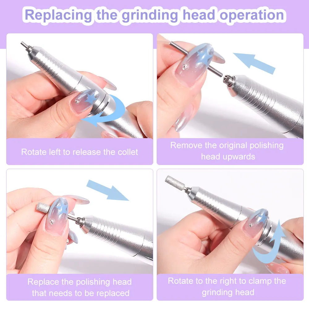 Nail Drill 45000 RPM Rechargeable Nails Electric File Acrylic Gel Removing Polishing Gel Home/Salon Manicure Pedicure
