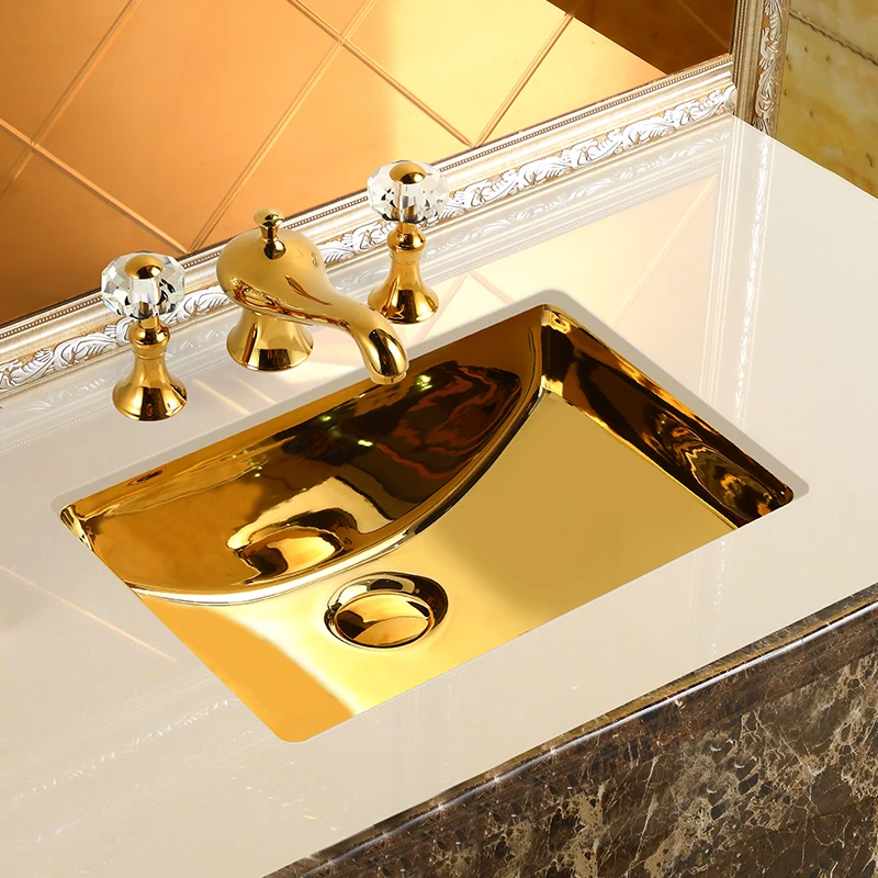 

gold undercounter basin washbasin built-in bathroom cabinet square washbasin wash basin household toilet ceramics