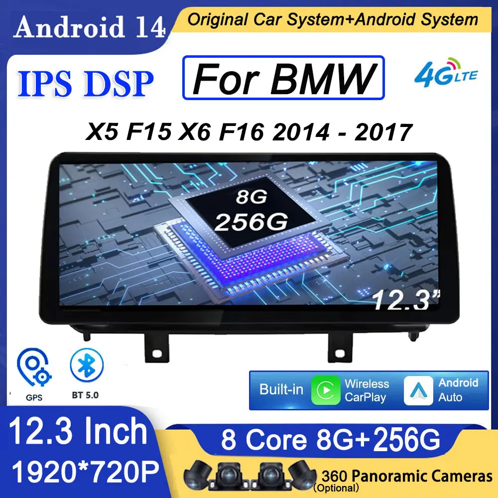 

12.3''1920X720P Android14 For BMW X5 F15 X6 F16 2014 - 2017 NBT System Auto Multimedia Player Carplay Radio GPS Navigation