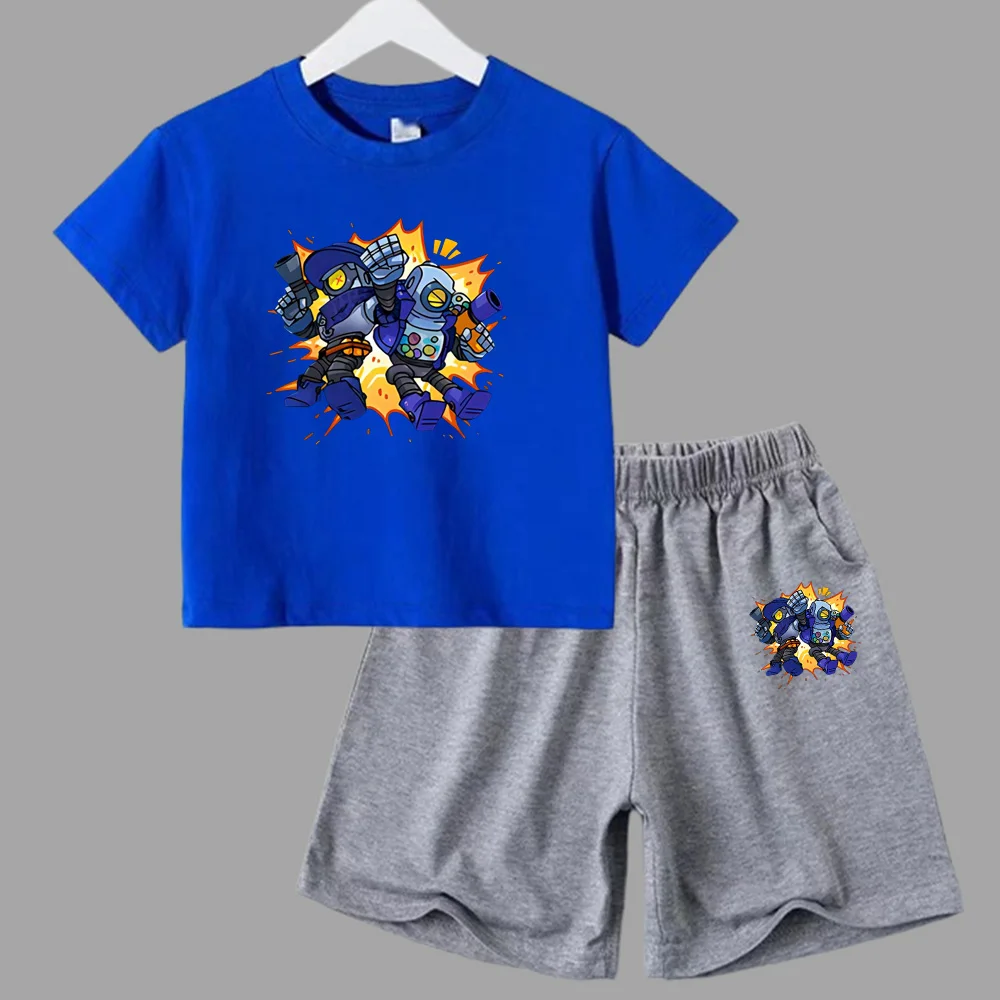 thumbnail image 1 of Conjunto de 2 piezas de camiseta y pantalones cortos informales para niños y adolescentes, de algodón, de manga corta, para verano, 1 of 5