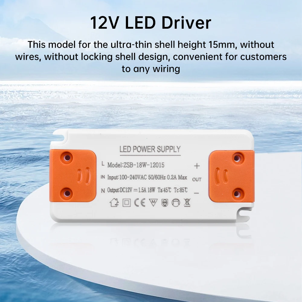 Sleek 12V LED Driver - Efficient Thin Design with Versatile Power Supply Options