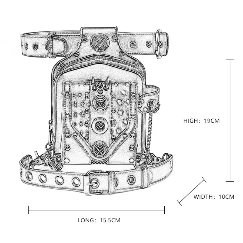 Chikage Creative Small Square Bag Euramerican Men's Waist Pack Locomotive Rivet Chain Package Motorcycle Outdoor Riding Bag