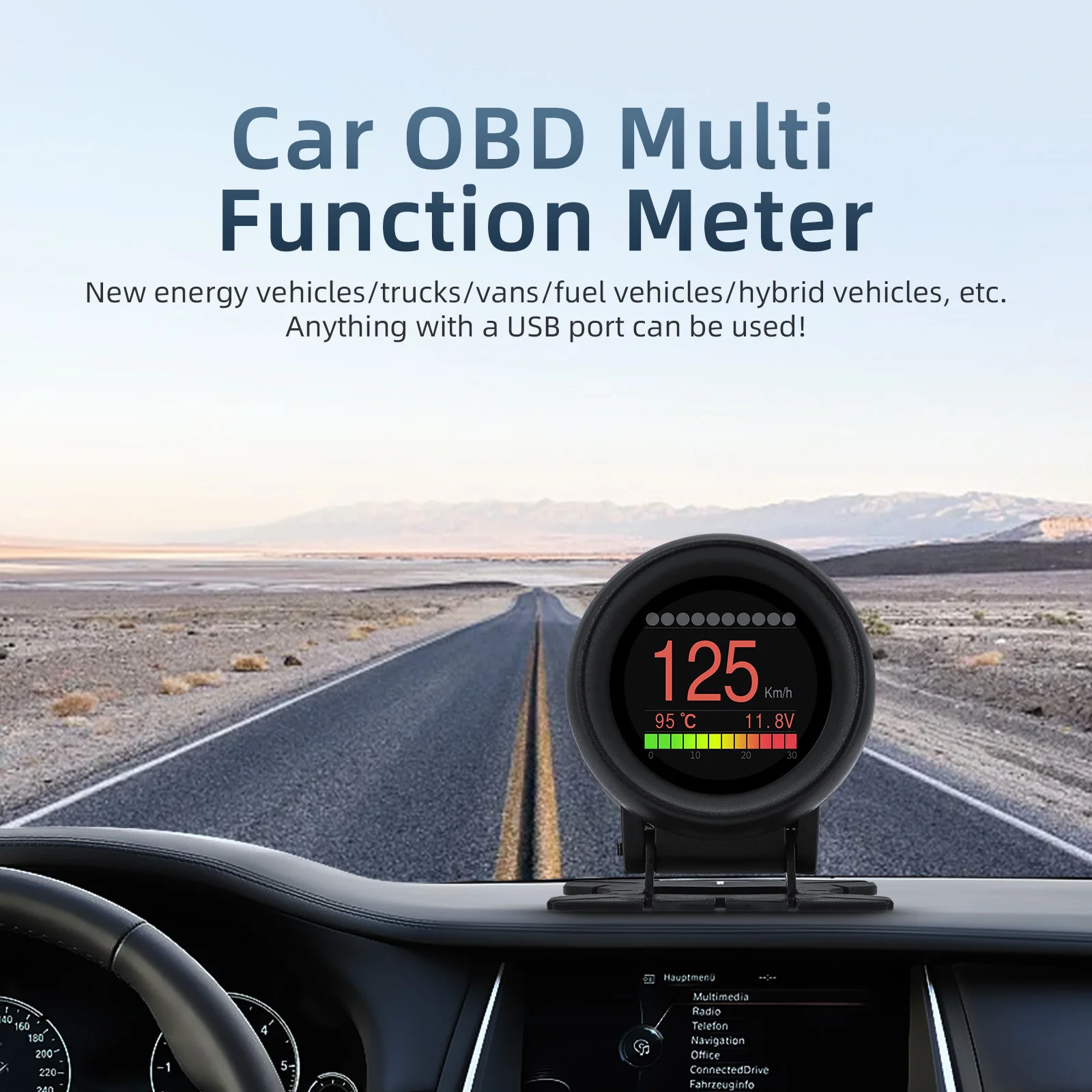 

A205 HUD Car Head Up Display Smart Alarm Meter Temperature Gauge Digital OBD2 Voltage Speed Meter Auto Electronic Monitor Gauge
