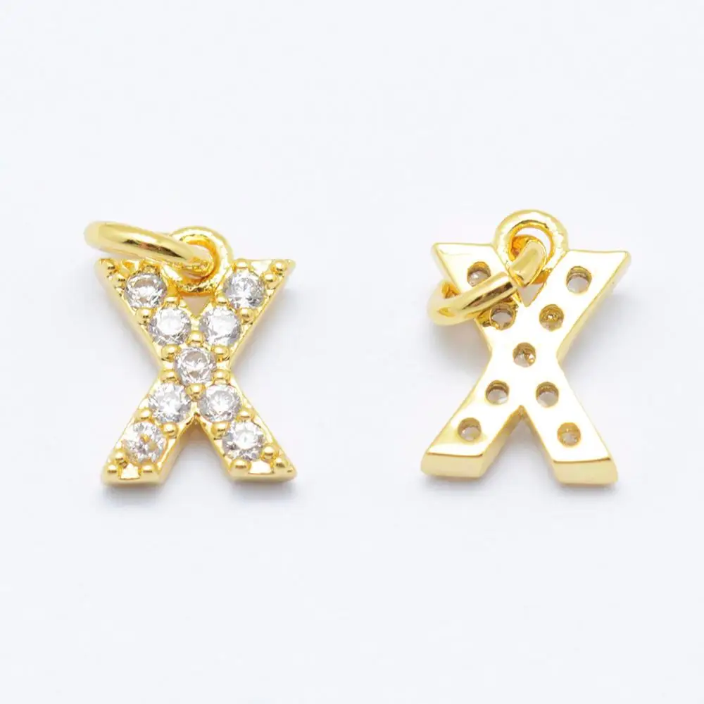 

Brass Micro Pave Grade AAA Cubic Zirconia Charms Letter X Cadmium Free & Nickel Free & Lead Free Real 18K Gold Plated 8x6x1.5mm