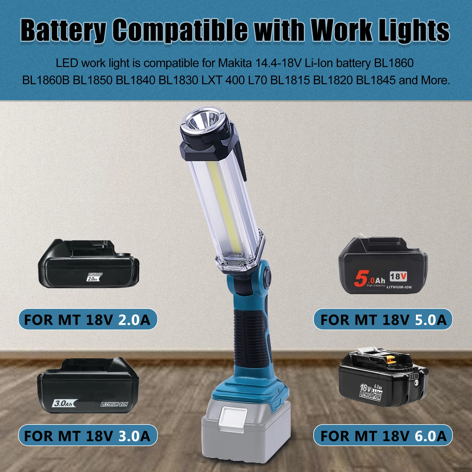 2000LM Cordless LED Work Light For Makita 18V Battery Outdoor Flashlight Portable Camping Lanterns with Hook (No Battery)