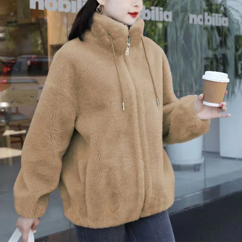 2024 Winter Stand Collar Two Sided Velvet Thick Warm Faux Fur Coat Ladies Casual Fashion All-match Outwear Women Cardigan Jacket