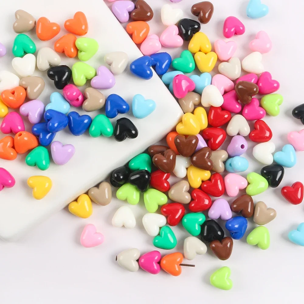 30pcs 색상 하트 모양 빛나는 구슬 10mm 아크릴 스페이서 비즈 쥬얼리 만들기 수제 Diy 팔찌 목걸이 액세서리