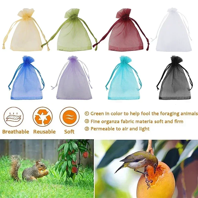 

50PCS Fruit Protection Bags Fruit Barrier Cover Netting Bag Anti Bird Mesh Bags for Apples Grapes Grow Bags Orchard Greenhouse