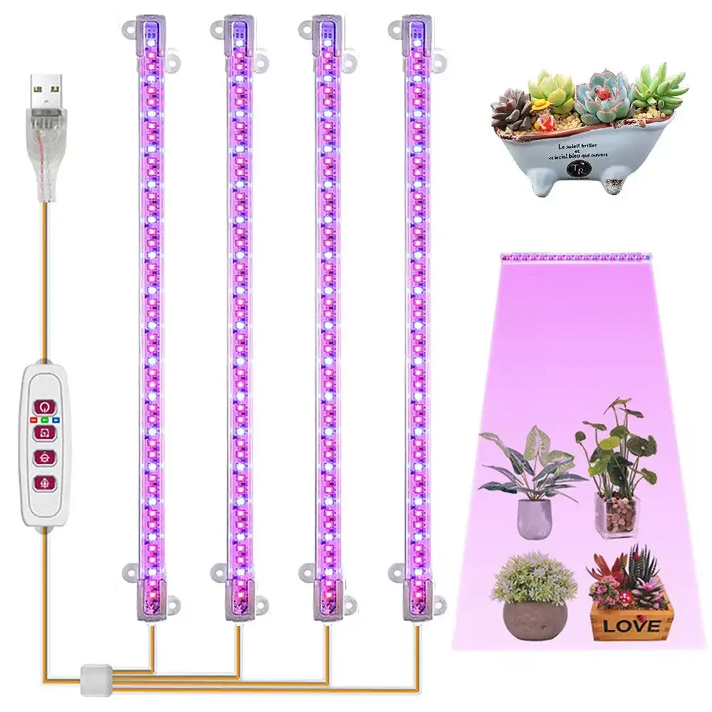 

1/2/3/4 LED Grow Light Strips for Indoor Plants USB Full Spectrum Phyto Lamp Dimmable Timer Seedlings Vegs Flower Growing Lamp