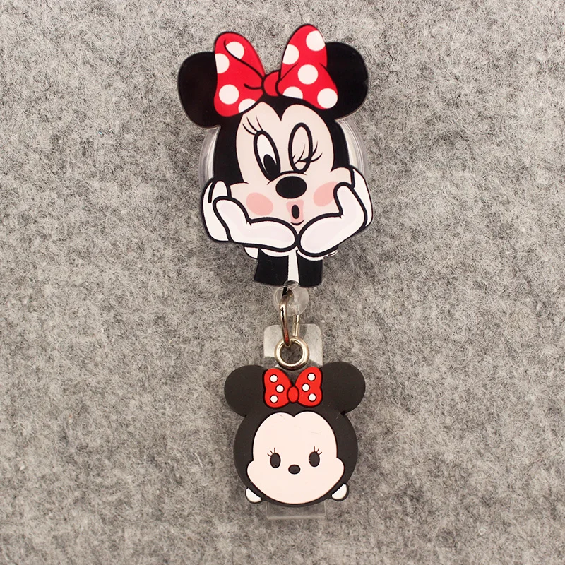 Two Face Girl Mouse Stitch Style Badge Reel Nurse Workers Enfermera ID Holder Retractable Name Card Holder Accessory retractable badge reel badge holder retractable id tag retractable id lanyard