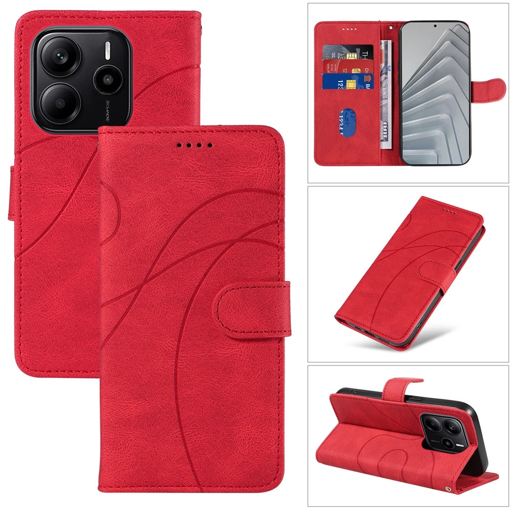 Magnetic Leather Wallet Flip Case with Curve Line Shockproof Design