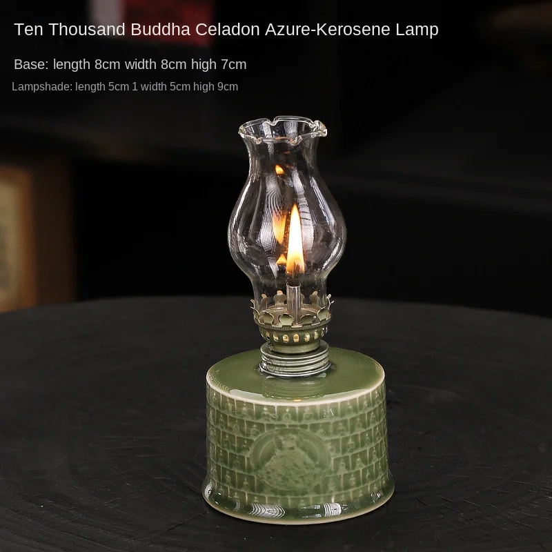 Vintage ceramic oil lamp, old desktop nostalgic butter lamp, home lighting atmosphere decoration ornaments, photography props