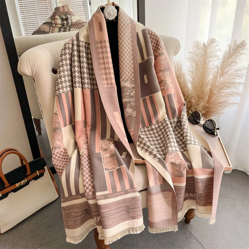 

New Thick Pashmina Shawl Winter Scarf for Women Luxury Print Cashmere Neckerchief Blanket Bufanda Female Warm Poncho Echarpe
